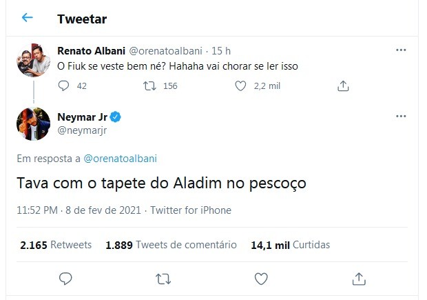 Tweet de Neymar sobre Fiuk (Foto: Reprodução/twitter)