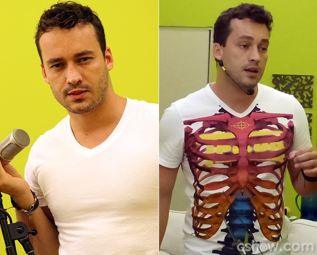 Rodrigo Andrade antes e depois: o ator está com o rosto mais fino (Foto: Carol Caminha e Domingão do Faustão / TV Globo)