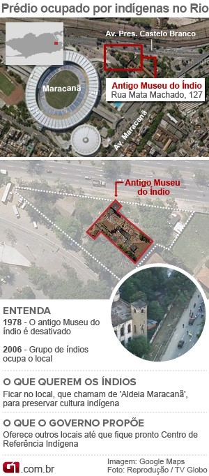 Mapa Rio de Janeiro - Museu do Índio no Maracanã atualizado. (Foto: Editoria de Arte / G1)