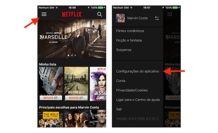 Acessando as configurações do Netflix no iPhone (Foto: Reprodução/Marvin Costa)