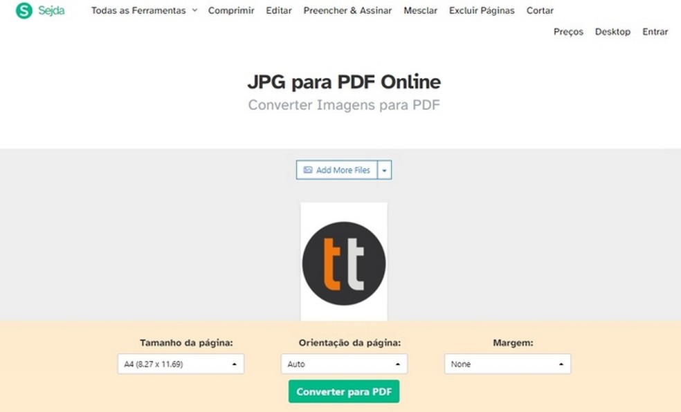 Sedja: site permite transformar foto em PDF e tem muitos recursos de edição — Foto: Reprodução/Raquel Freire