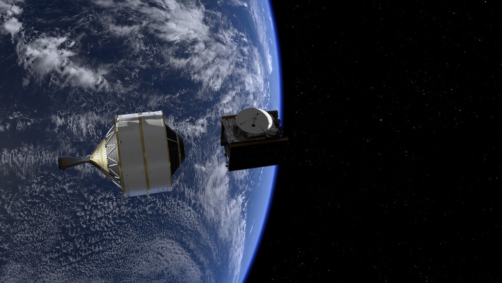 Representação artística da missão Juice sendo lançada ao espaço — Foto: ESA