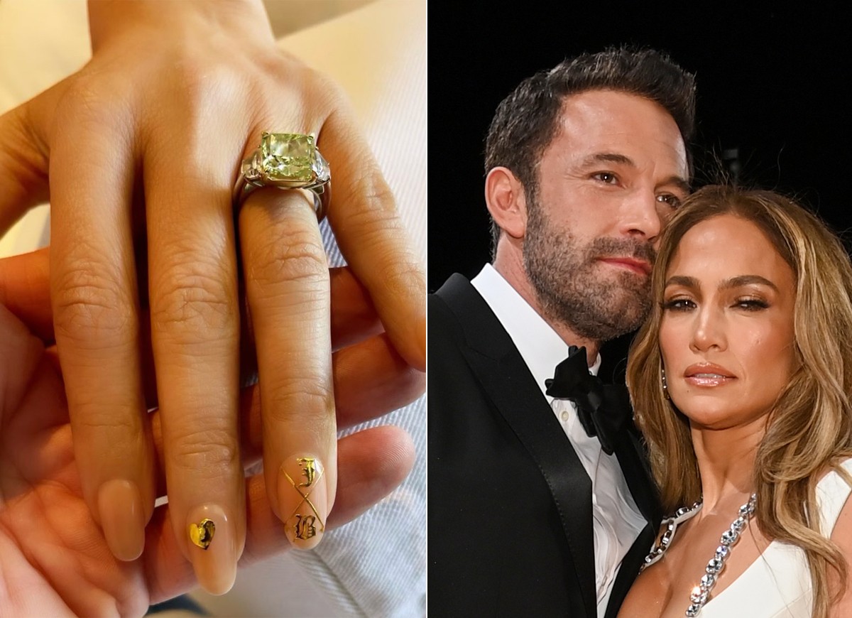Jennifer Lopez asks for her and Ben Affleck's initials on her nail (Photo: Reproduction/Instagram and Getty Images)