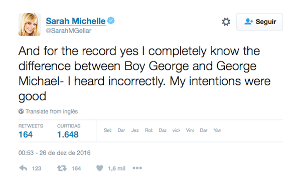 O pedido de desculpas de Sarah Michelle Gellar (Foto: Twitter)