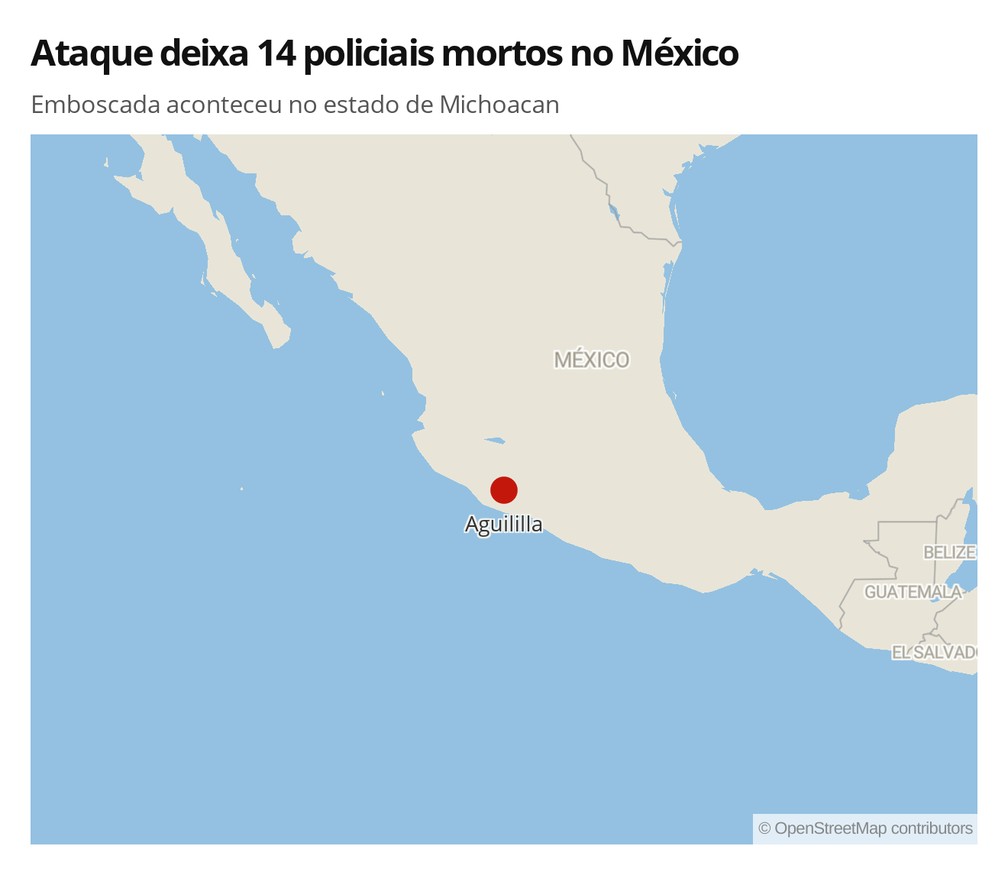 Local do ataque que deixou 14 policiais mortos no México — Foto: Mundo/G1
