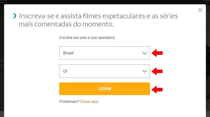 Informe sua operadora de TV por assinatura para acessar o Crackle (Foto: Reprodução/Rodrigo Fernandes) Informe sua operadora de TV por assinatura para acessar o Crackle (Foto: Reprodução/Rodrigo Fernandes)