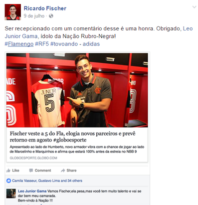 Júnior deu as boas-vindas a Fischer pelas redes sociais (Foto: Reprodução/Facebook)