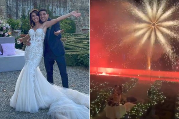 Giovanni Simeone e Giulia Coppini se casam com direito a muitos fogos  (Foto: Reprodução/Instagram)