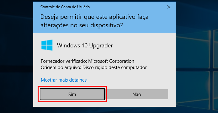 Autorizando a execução do Assistente de Atualização do Windows 10 (Foto: Reprodução/Edivaldo Brito)