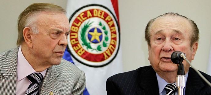 Nicolás Leoz, presidente da Conmebol ao lado de José Maria Marin presidente da CBF (Foto: Agência Reuters)