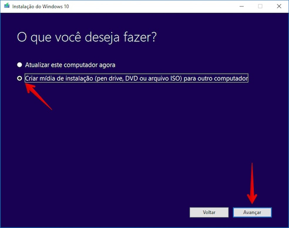 Selecione a opção indicada para continuar o procedimento no Windows 10 