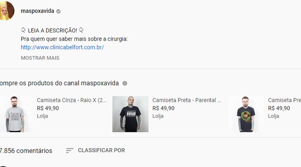 Camisetas vendidas pela Lolja no canal do PC Siqueira (Foto: Reprodução/YouTube)