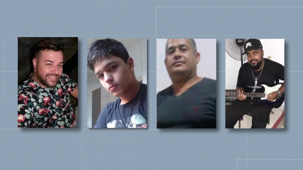 Anderson Martins de Oliveira; Arthur Nascimento Oliveira; Alexander da Conceição Tavares; e Paulo Vinícius da Costa saíram de Nova Iguaçu para pescar em Muriqui, onde foram atacados — Foto: Reprodução TV Globo