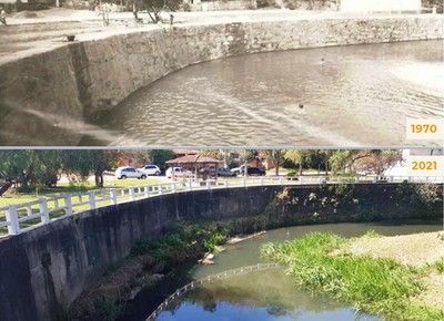 Comparação entre o Rio Verde em 1970 e em 2017 mostra assoreamento do rio (Foto: Divulgação/Grupo Mantiqueira)