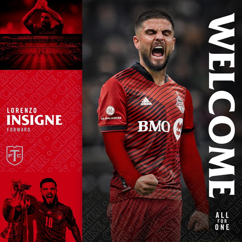 Insigne  trocará o Napoli pelo Toronto FC em julho e será o jogador mais bem pago da história da MLS — Foto: Divulgação/Toronto FC
