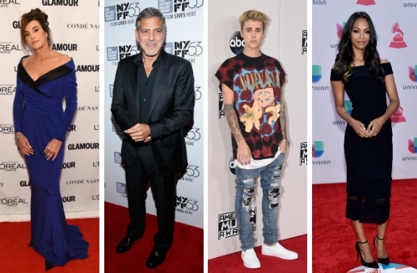 Caitlyn Jenner, George Clooney, Justin Bieber e Zoe Saldana (Foto: Getty Images)