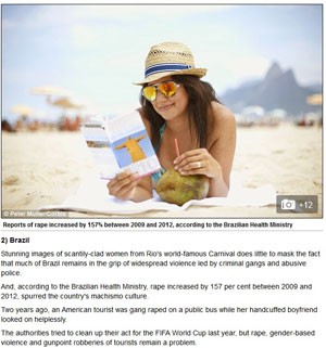 Reportagem do 'Daily Mail' incluiu o Brasil entre os 10 lugares mais perigosos para mulhers viajarem (Foto: Reprodução/Daily Mail)