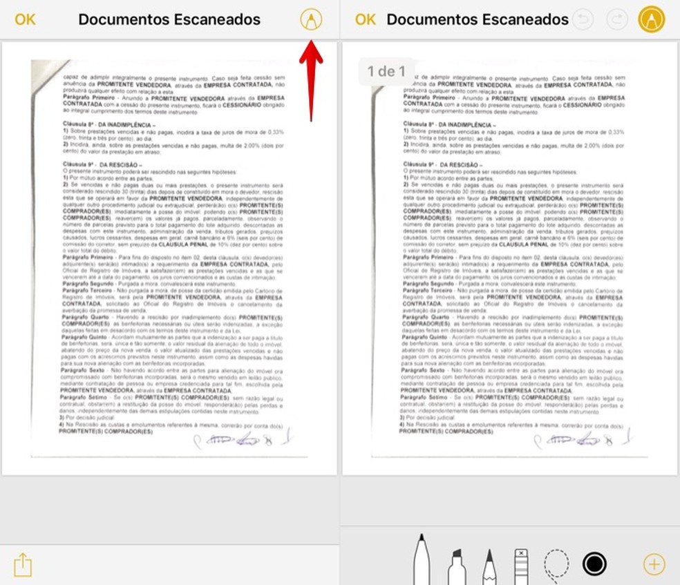 Fazendo anotações no documento no iPhone com iOS 11 — Foto: Reprodução/Helito Bijora