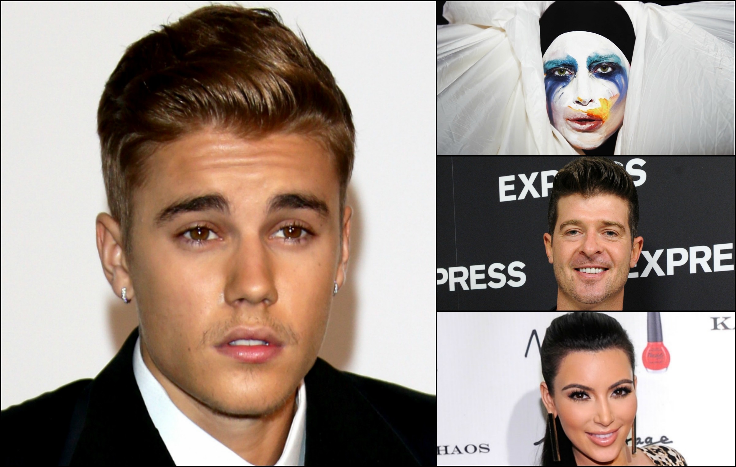 Justin Bieber, Lady Gaga, Robin Thicke e Kim Kardashian vão se lembrar de 2014 por muito tempo... (Foto: Getty Images e Divulgação)