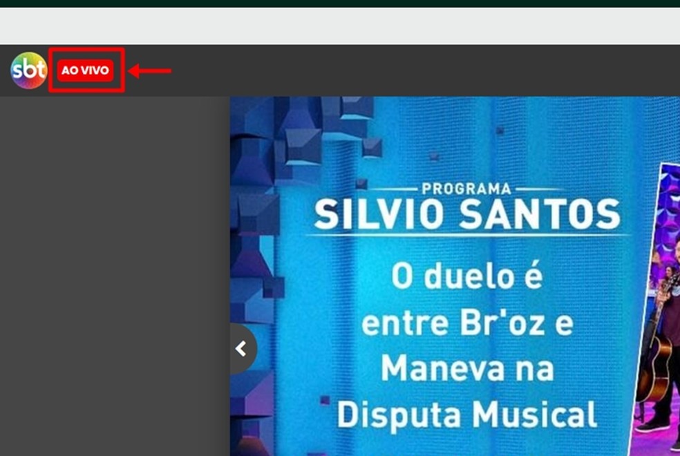 Ao acessar a seção "Ao Vivo", espectador consegue acompanhar Corinthians x Flamengo pela Libertadores 2022 no site do SBT — Foto: Reprodução/Gabriela Andrade