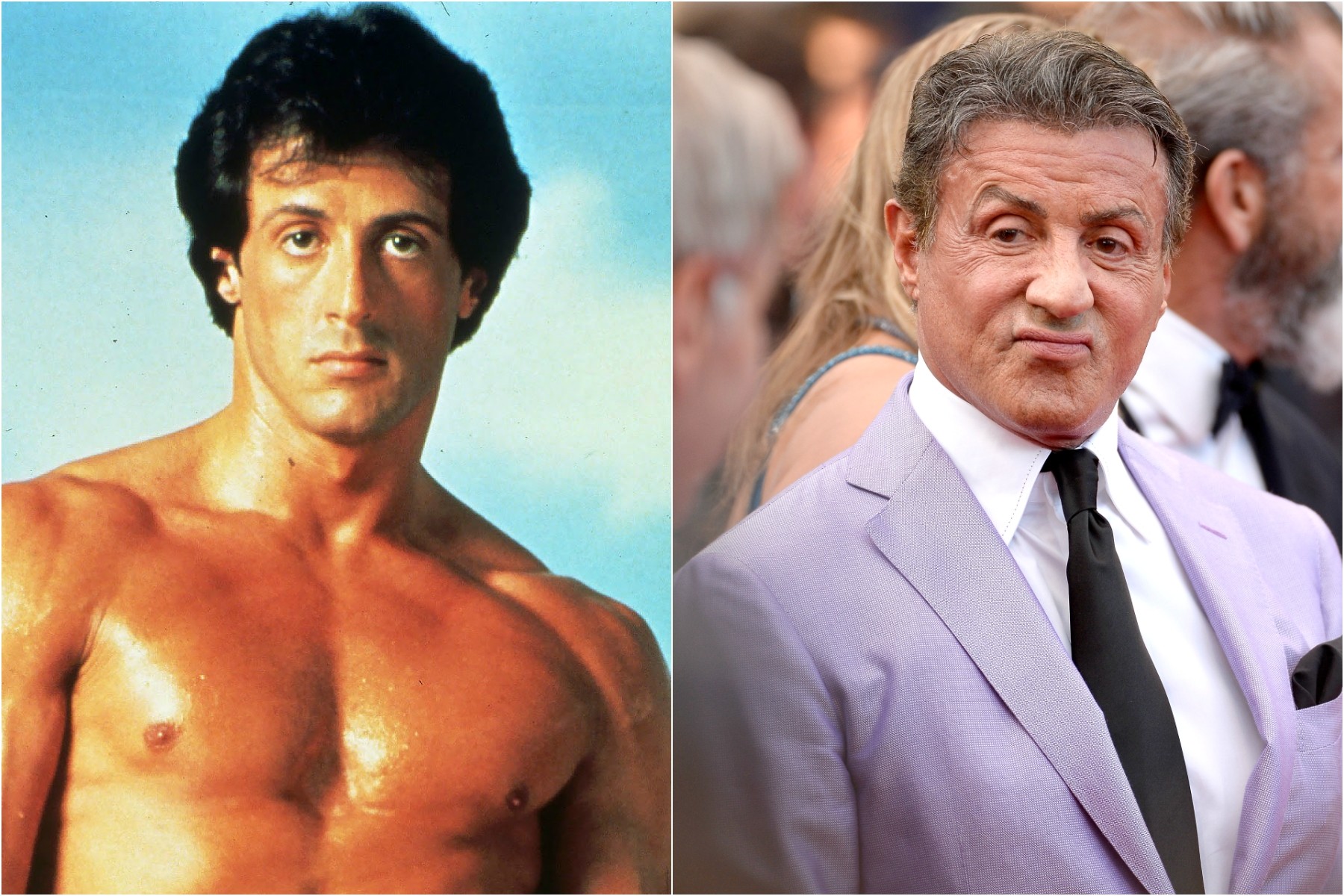 Sylvester Stallone em 1982 e em 2014. (Foto: Reprodução e Getty Images)
