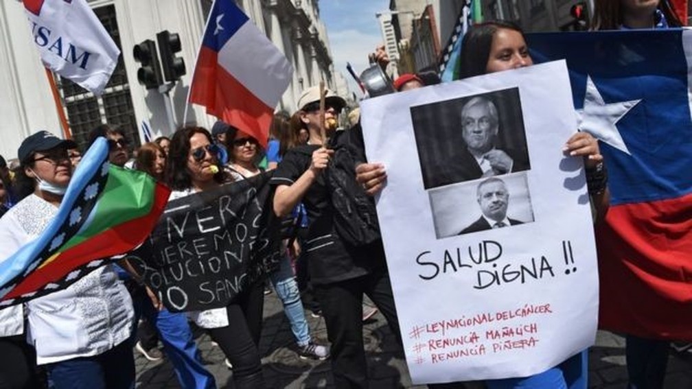 Manifestantes no Chile exigem 'saúde digna' — Foto: Getty Images via BBC