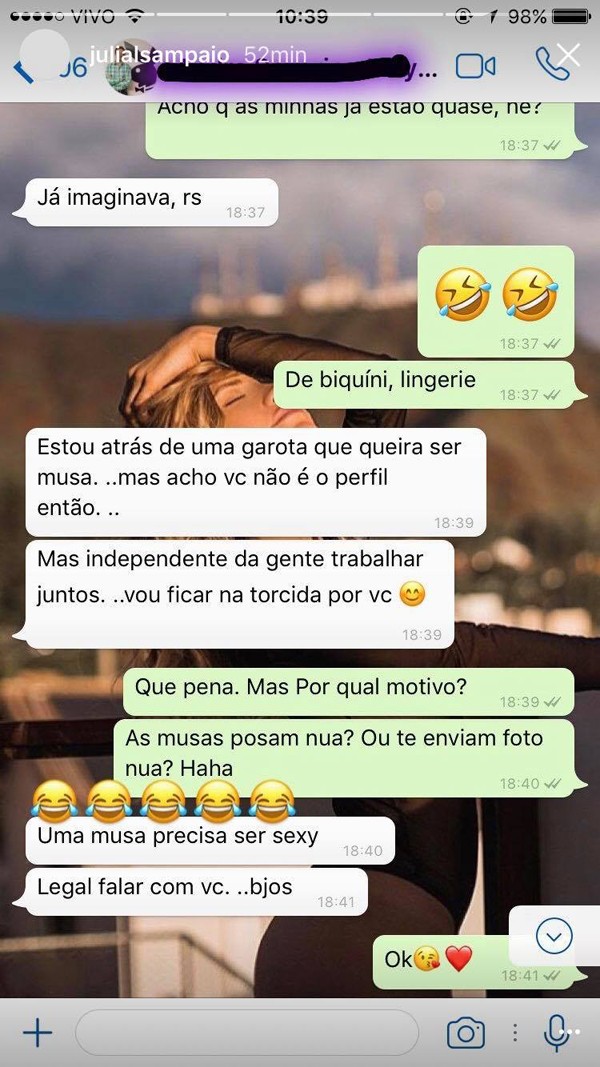 Conversa entre André Sanseverino e Júlia Samapaio (Foto: Reprodução / Instagram)