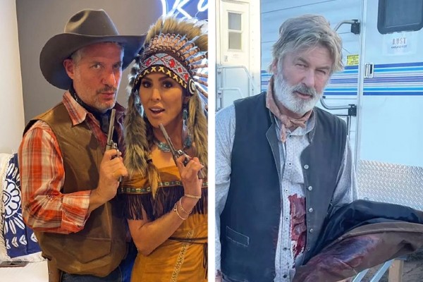 Rick Leventhal com Kelly Dodd em festa de Halloween (à esquerda); Alec Baldwin no set do filme Rust (à direita) (Foto: Reprodução / Instagram)
