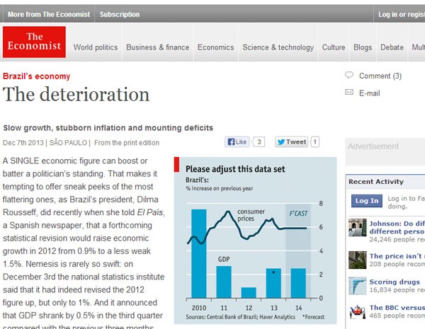 Revista Economist publica reportagem sobre deterioração econômica do Brasil. (Foto: Reprodução)