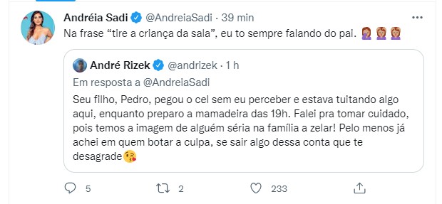 Os tweets de Andréia Sadi e André Rizek (Foto: Reprodução Instagram)