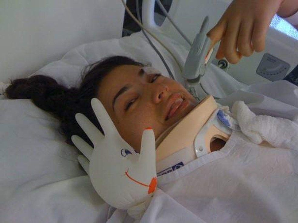 Danielle Nobile na UTI apÃ³s o acidente â Foto: Arquivo pessoal