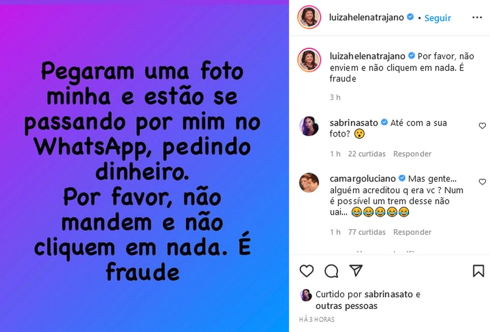 Luiza Trajano diz que caiu no golpe do WhatsApp — Foto: Reprodução / Instagram