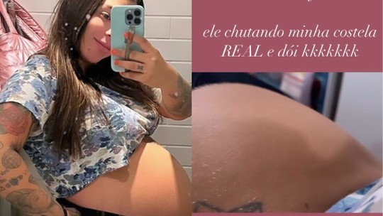 Aos nove meses de gravidez, Petra Mattar mostra barriga se mexendo: "Ele chutando minha costela real e dói"