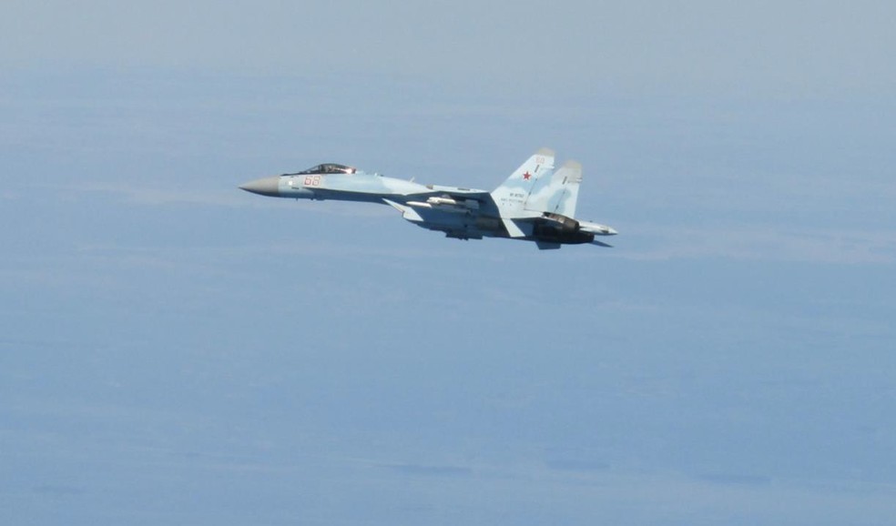 Caças de países da Otan inteceptaram aeronaves russas em 2 e 3 de fevereiro de 2022 — Foto: Twitter/Comando Aéreo da Otan