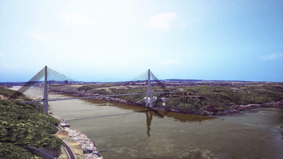 Imagem mostra como deve ficar a segunda ponte entre o Brasil e o Paraguai, em Foz do Iguaçu — Foto:  Divulgação/Itaipu 