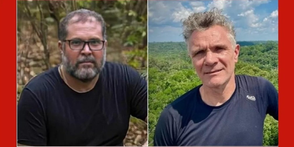 Indigenista brasileiro Bruno Araújo Pereira e do jornalista inglês Dom Phillips, mortos no Amazonas — Foto: Foto: TV Globo/Reprodução