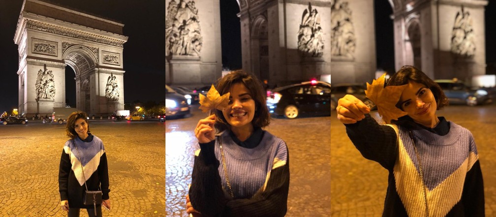  No Arco do Triunfo: Vanessa aproveita a noite para passear e ver monumento com calma — Foto: Arquivo Pessoal