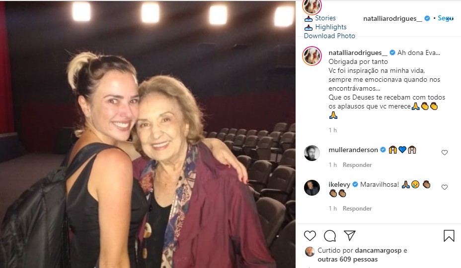 Natallia Rodrigues: adeus a Eva Wilma (Foto: Reprodução Instagram)
