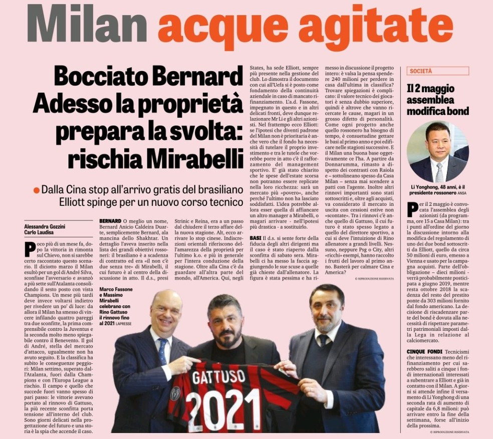 NegociaÃ§Ã£o de Bernard com o Milan pode melar, diz jornal italiano (Foto: ReproduÃ§Ã£o / La Gazzetta dello Sport)