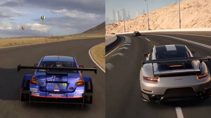 Vídeo compara visuais de Forza Motorsport 7 no Xbox One X (à direita) e Gran Turismo Sport no PS4 Pro (à esquerda) (Foto: Reprodução/One Angry Gamer)