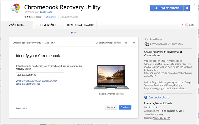 Abra o Chromebook Recovey Utility (Foto: Reprodução/Filipe Garrett)
