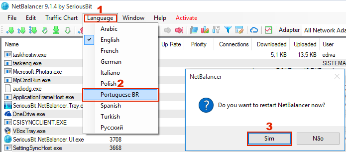 Colocando a interface do NetBalancer em Português (Foto: Reprodução/Edivaldo Brito)