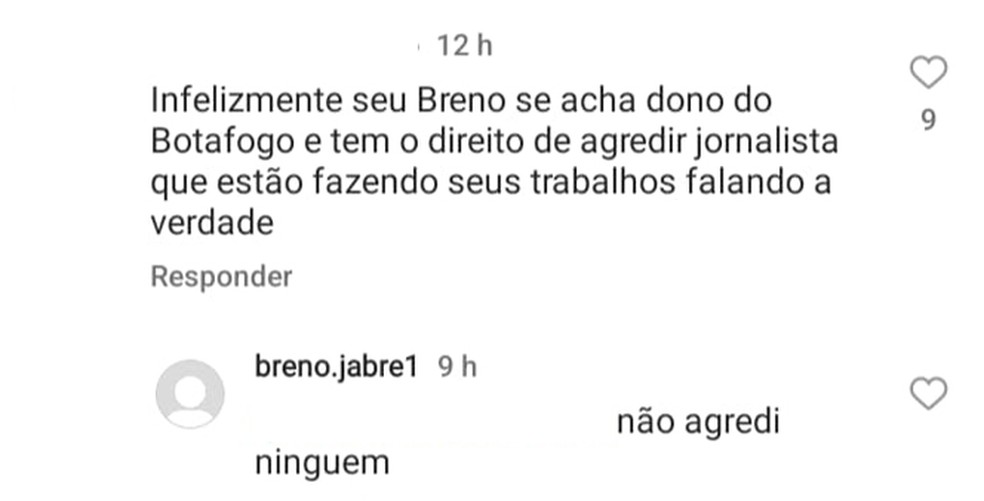Breno Morais afirmou não ter cometido agressão, no entanto, imagens comprovam o ocorrido — Foto: Reprodução / Instagram