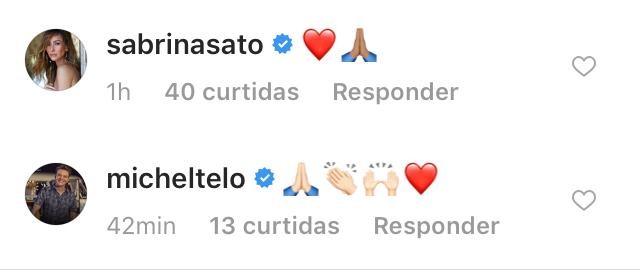 Sabrina Sato e Michel Teló deixam mensagem para Mariano (Foto: Instagram/Reprodução)