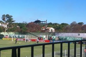 Gestor do Boavista rouba a cena e vai de helicóptero para o jogo com o Bota (Foto: Chandy Teixeira)