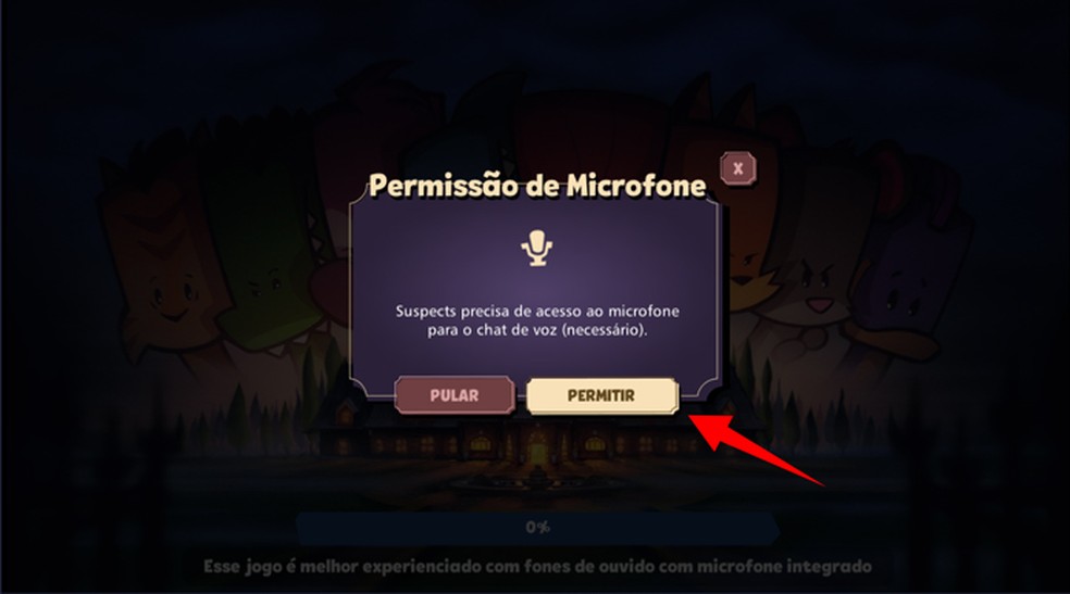 Permita que o game tenha acesso ao microfone para falar em chat no Suspects: Mansão Mistério — Foto: Reprodução/Tais Carvalho