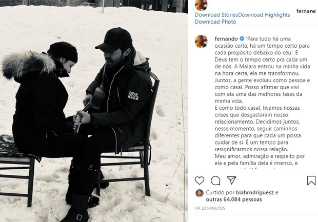 Fernando anuncia fim de namoro com Maiara (Foto: Reprodução/Instagram)
