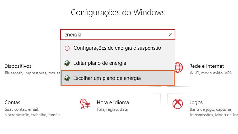 Acesse o menu "Escolher um plano de energia" nas Configurações do Windows — Foto: Reprodução/Tais Carvalho