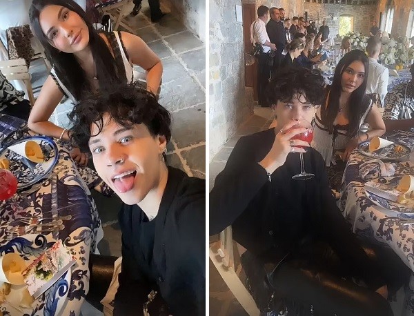 Os filhos do roqueiro Travis Barker - Landon e Alabama - no almoço antes de seu casamento com Kourtney Kardashian na Itália (Foto: Instagram)