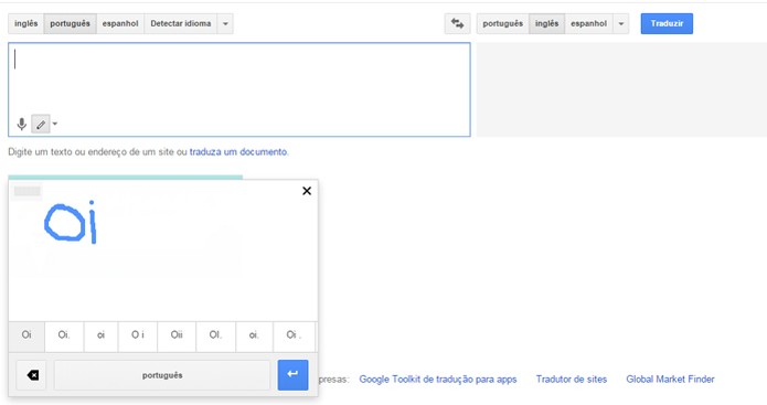 O Google Tradutor consegue identificar palavras atrav?s da escrita (Foto: Reprodu??o/Maria Clara Pestre)